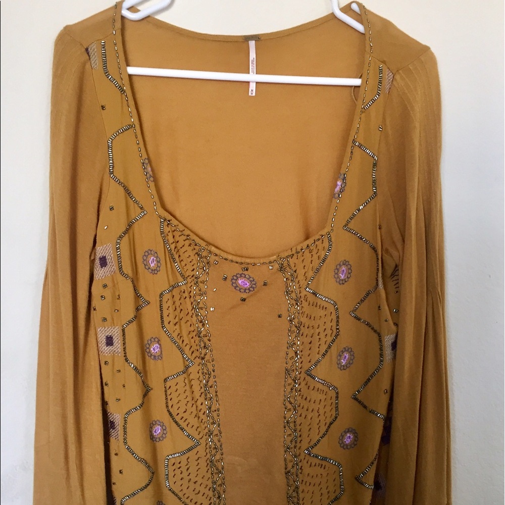 Free People beaded long sleeve blouse